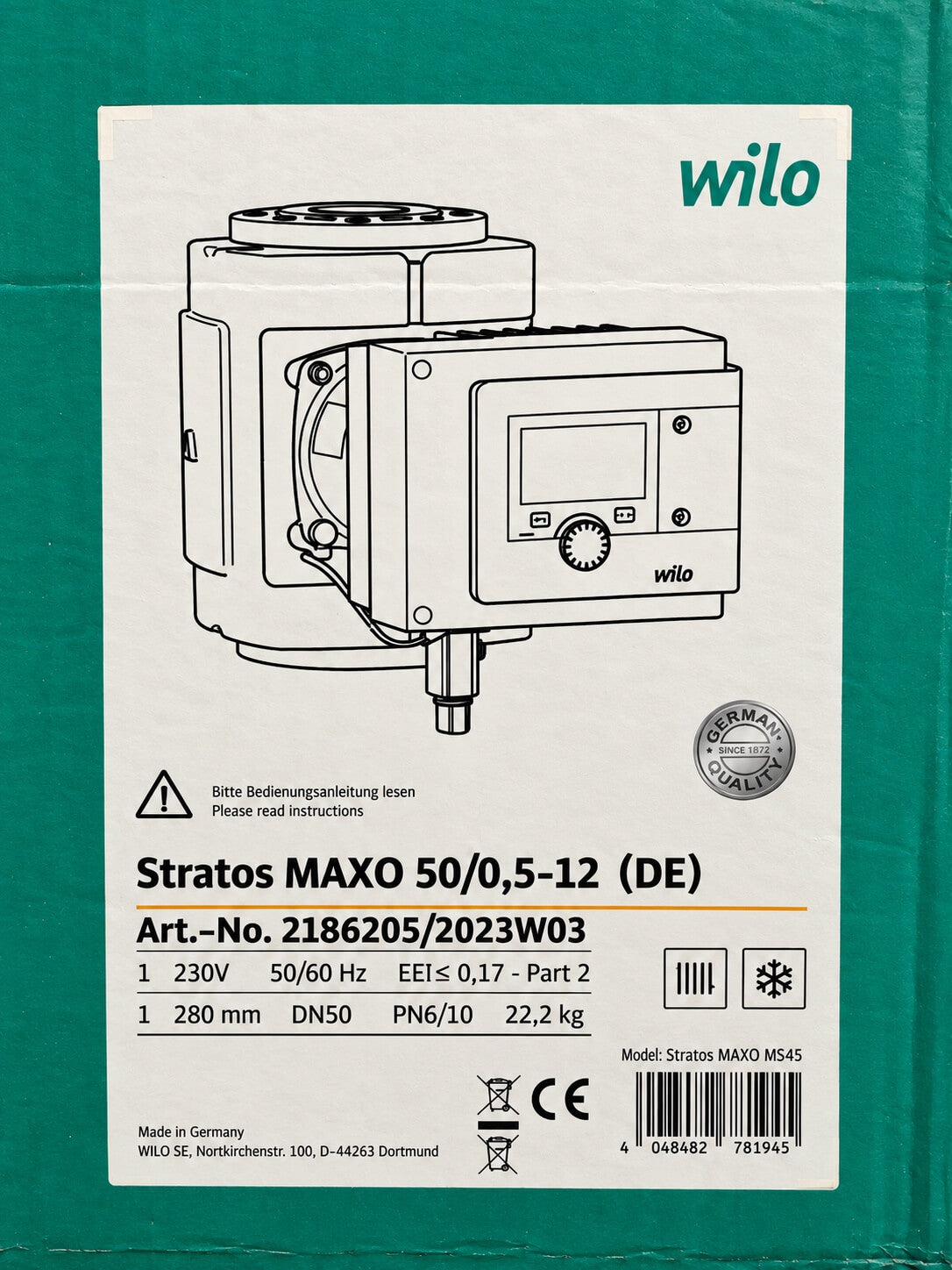 Wilo Stratos MAXO 50/0,5-12 Umwälzpumpe Heizung 230V 280 mm, PN6/10, Art.-Nr. 2186205
