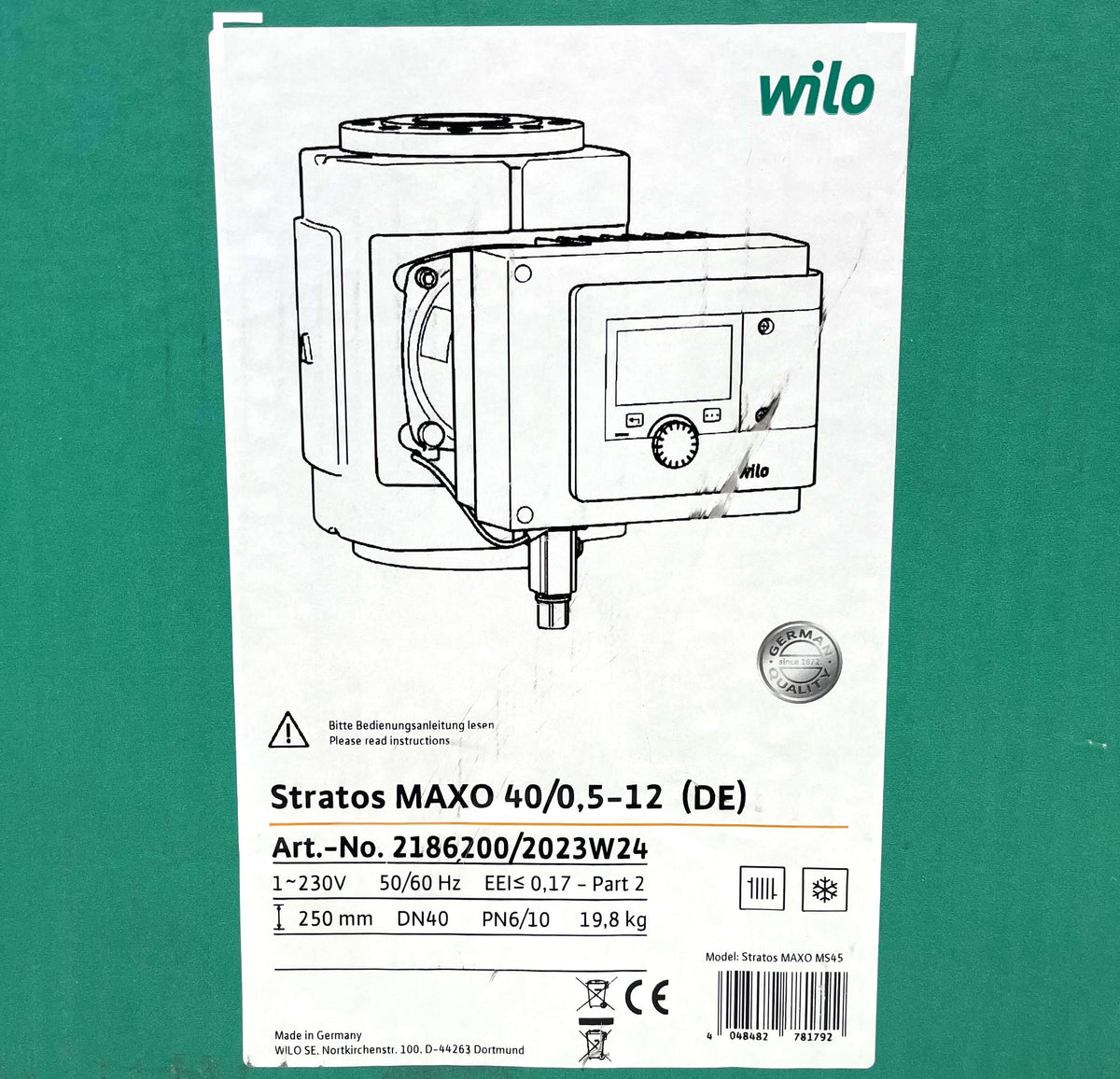 Wilo Stratos MAXO 40/0,5-12 Umwälzpumpe Heizung 230V 250 mm, PN6/10, Art.-Nr. 2186200  P26/7