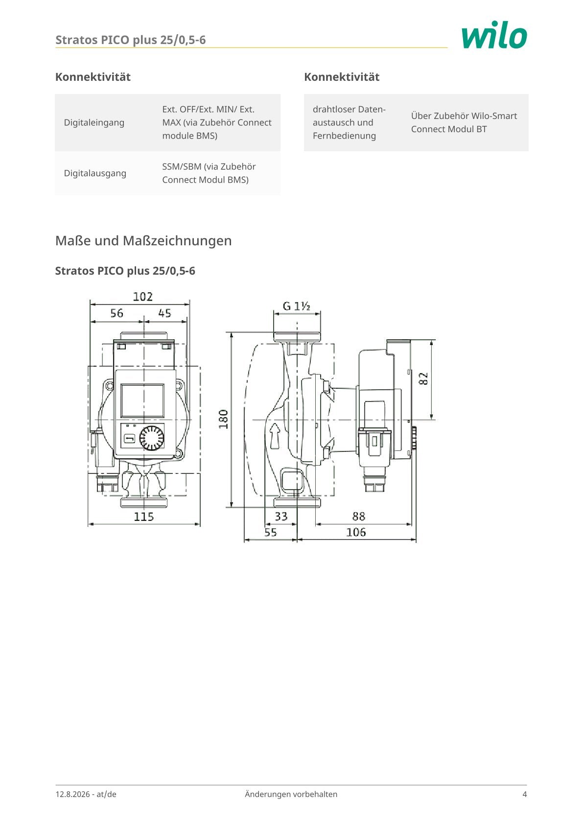Wilo Stratos PICO Plus 25/0.5-6 – High-efficiency heating pump – 1½ inch – 180 mm P26/31