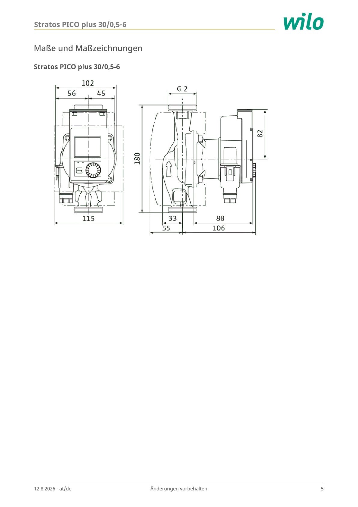 Wilo Stratos PICO Plus 30/0.5-6 – High-efficiency pump G 2 – 180 mm P26/32