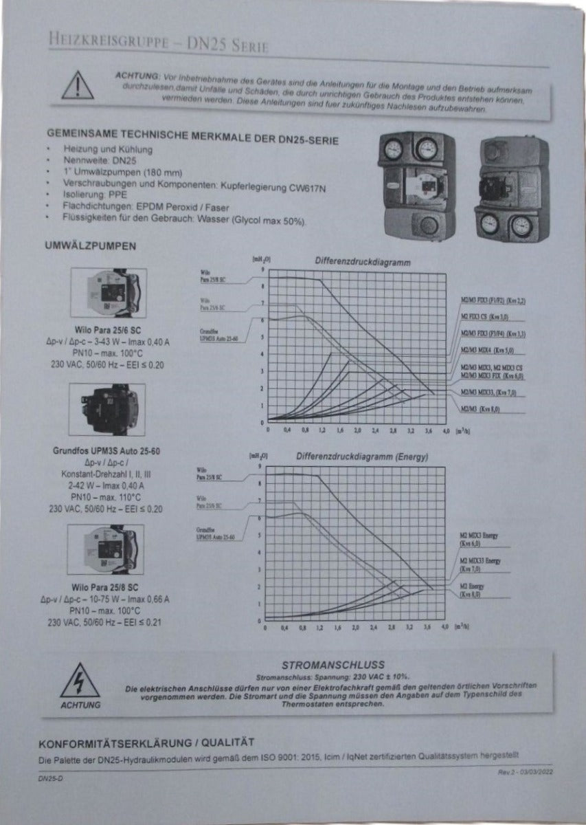 Heizkreisgruppe DN 25 mit Wilo Para 25/6-43/SC 1x230V Heizkreis A24/3