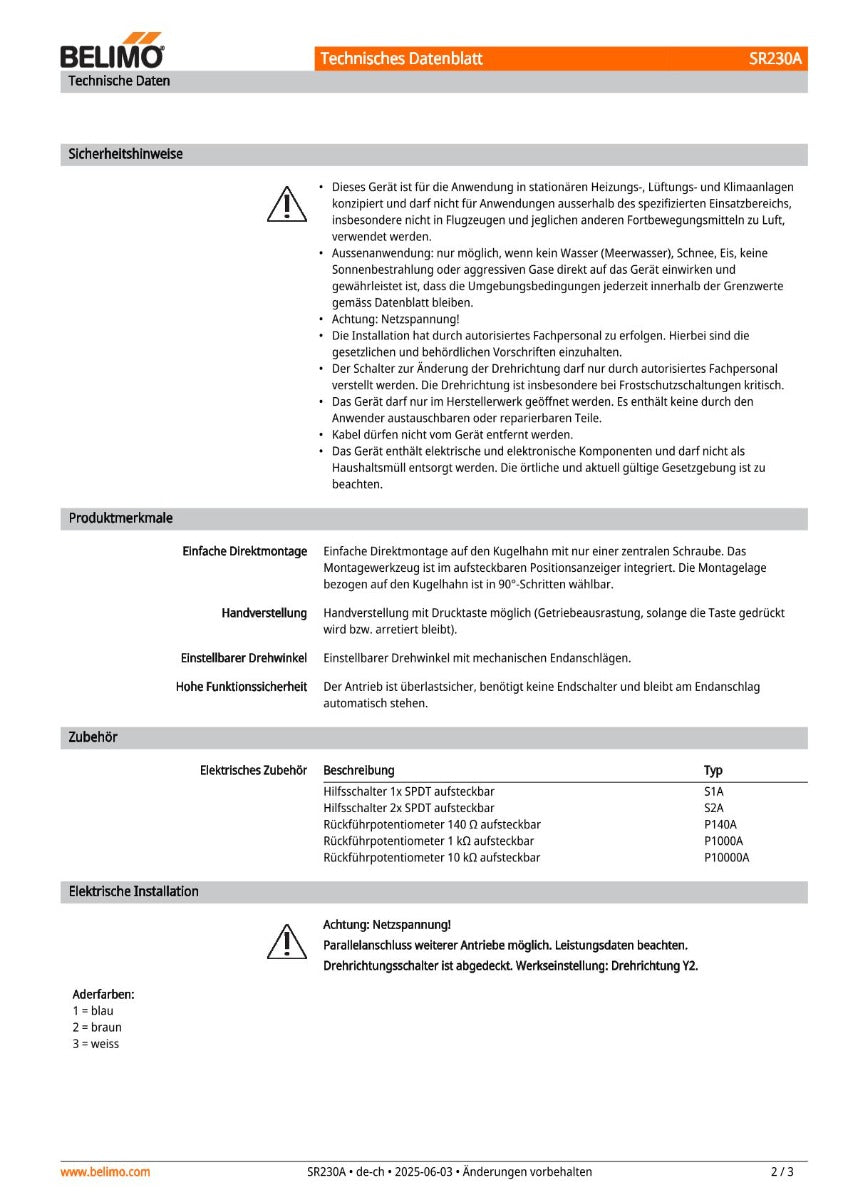 Belimo R340BL 3-Wege-Kugelhahn mit Innengewinde & SR230A Drehantrieb, 20 Nm, AC 100–240 V  K18/442