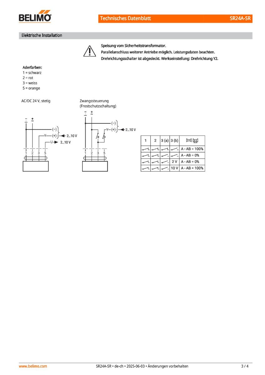 Belimo SR24A-SR Stetiger Drehantrieb für Kugelhähne, 20 Nm, AC/DC 24 V, 2–10 V  K18/503