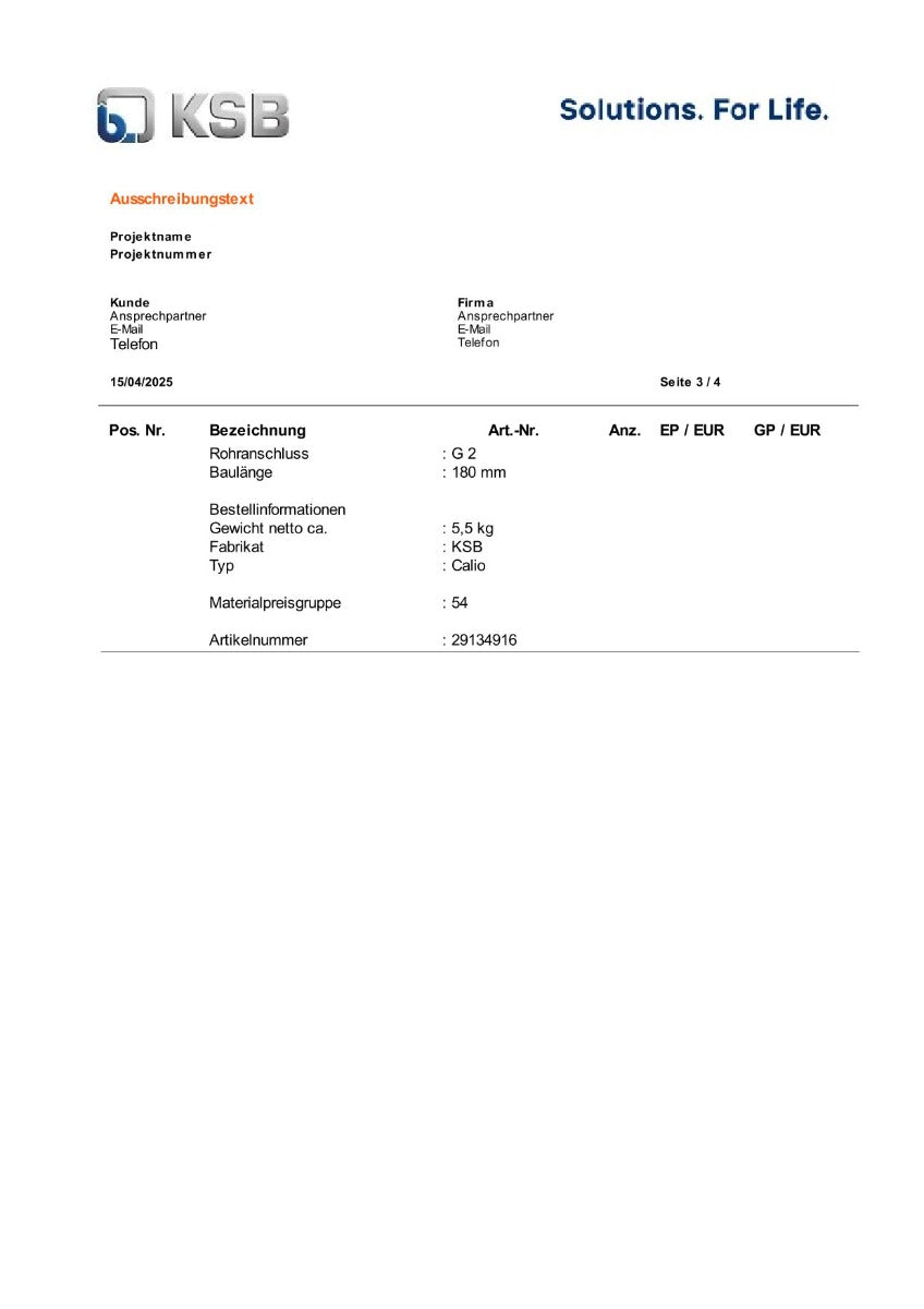 KSB Calio 30-60 Nassläuferpumpe 1x230V 180 mm PK25/212