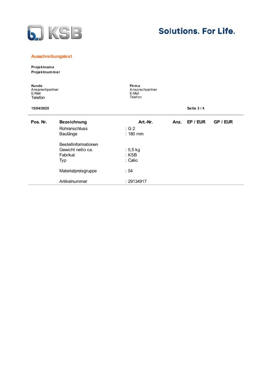 KSB Calio 30-80 Nassläuferpumpe 1x230V 180 mm PK25/213
