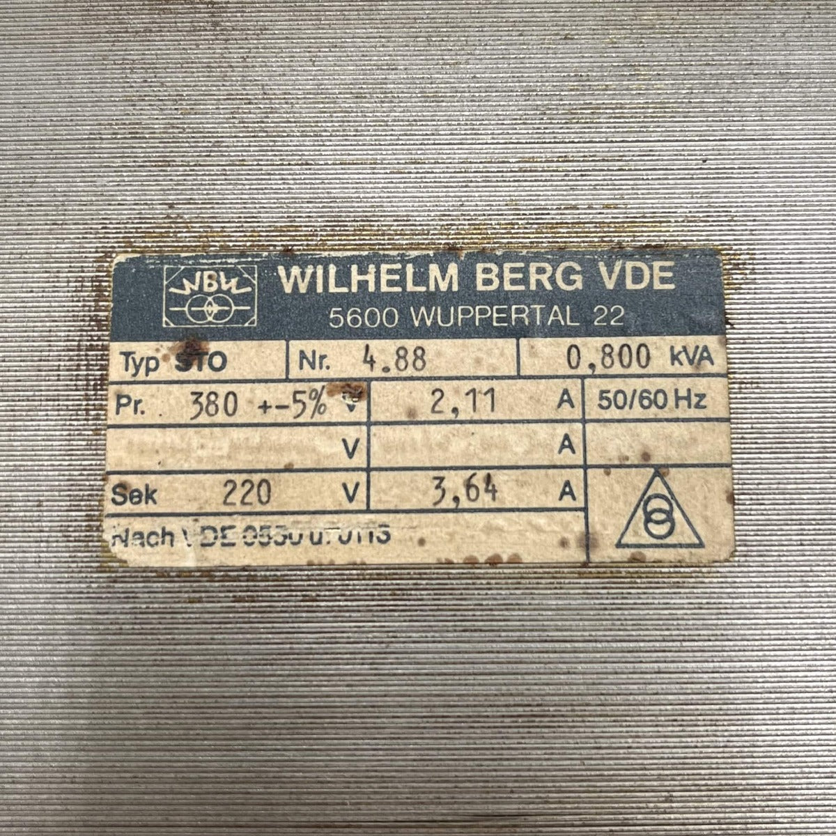 Wilhelm Berg STO Transformator Nr. 4.88 380V -  220V 800VA Trafo  T10/217