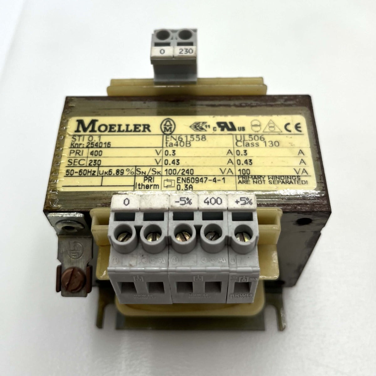 Moeller Transformator STI 0,1, 400 V ±5 % auf 230 V AC, 100 / 240 VA Trafo T9/704