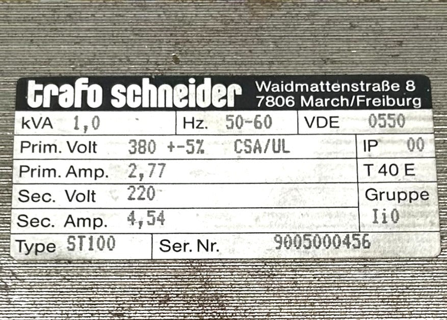 Trafo Schneider Transformator ST100 380 V sec 220 V 1,0 kVA T9/526