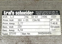Trafo Schneider Transformator ST100 380 V sec 220 V 1,0 kVA T9/526
