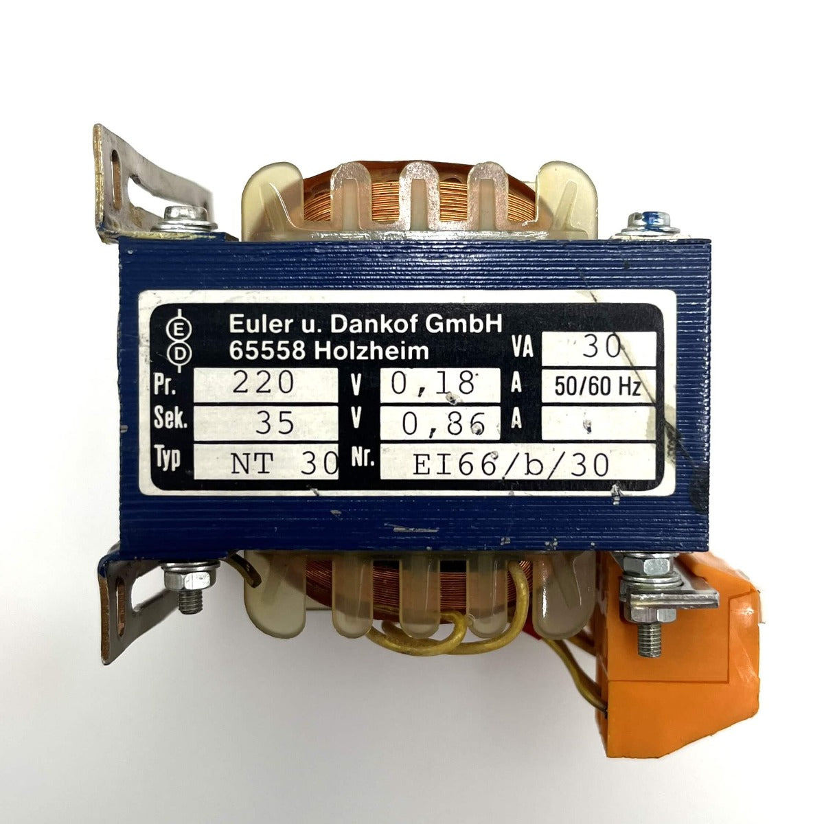 Euler u. Dankof Trafo NT 30 pri 220V 0,18 VA sek 35V 0,86 VA 30 VA Transformator T10/61
