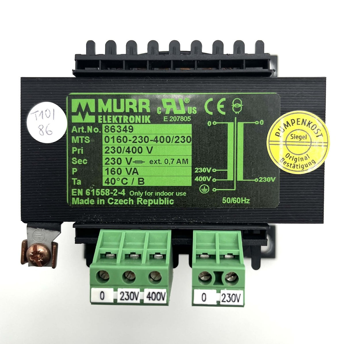 Murr Transformator Trafo 86349 Trenntrafo pri 230 / 400 V sek 230 V 160 V T10/86