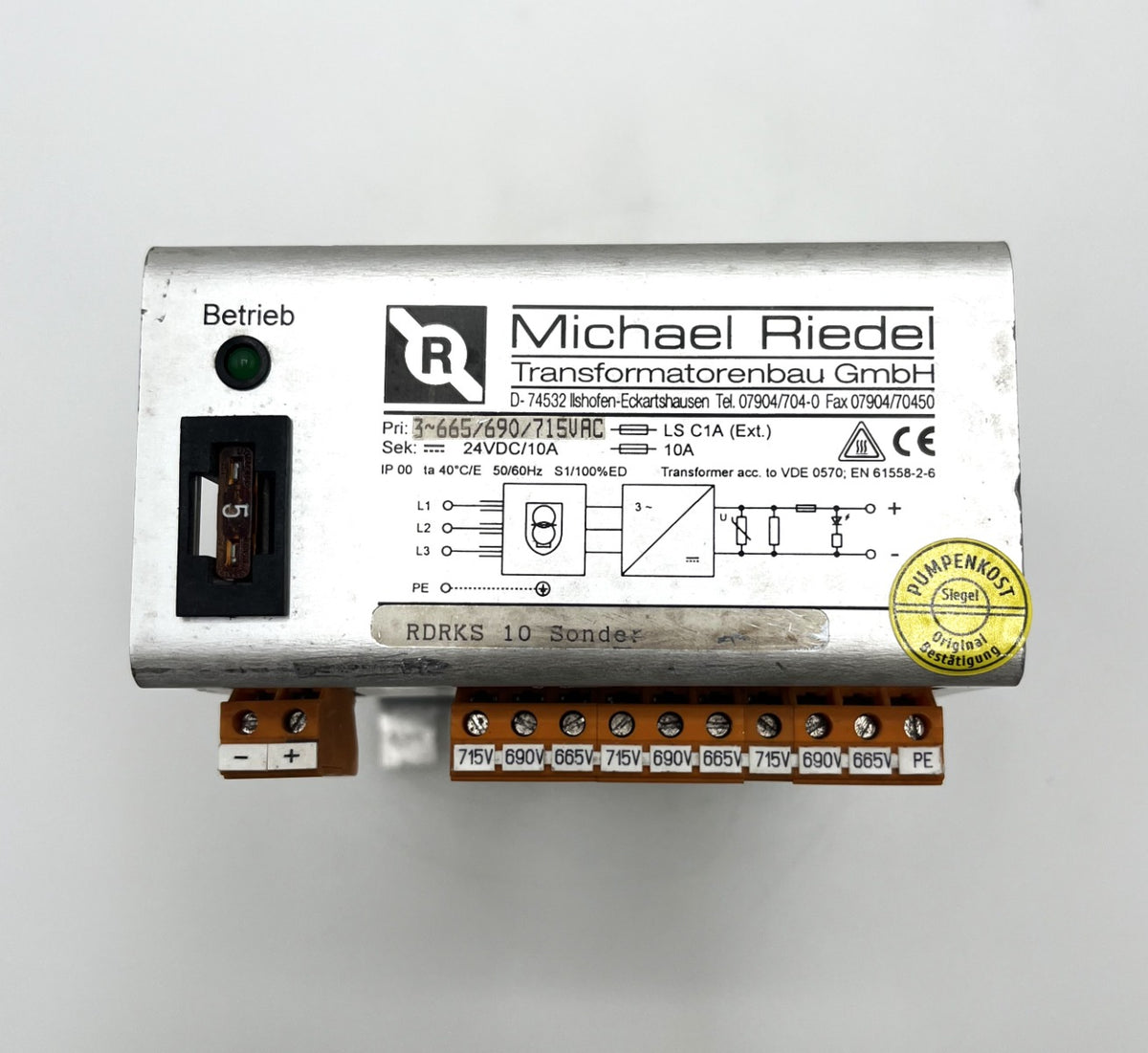 Trafo Michael Riedl RDRKS 10 Sondertrafo  pri.3x665/690/715 V  sek.24 V DC  T9/1018