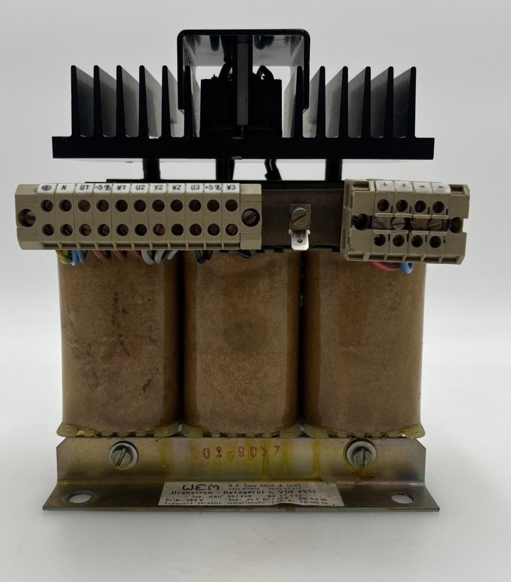 WEM Transformator DNU 30/240  Trafo Netzgerät  pri.3x380V  sek.24V DC  10 A  T9/1028