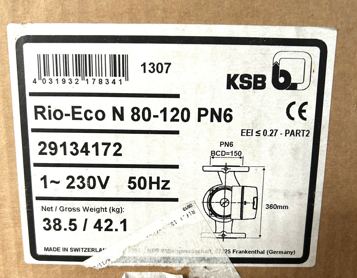KSB Rio-Eco N 80-120 Heizungspumpe – Umwälzpumpe 1x230V 360mm PN6 PL24/1