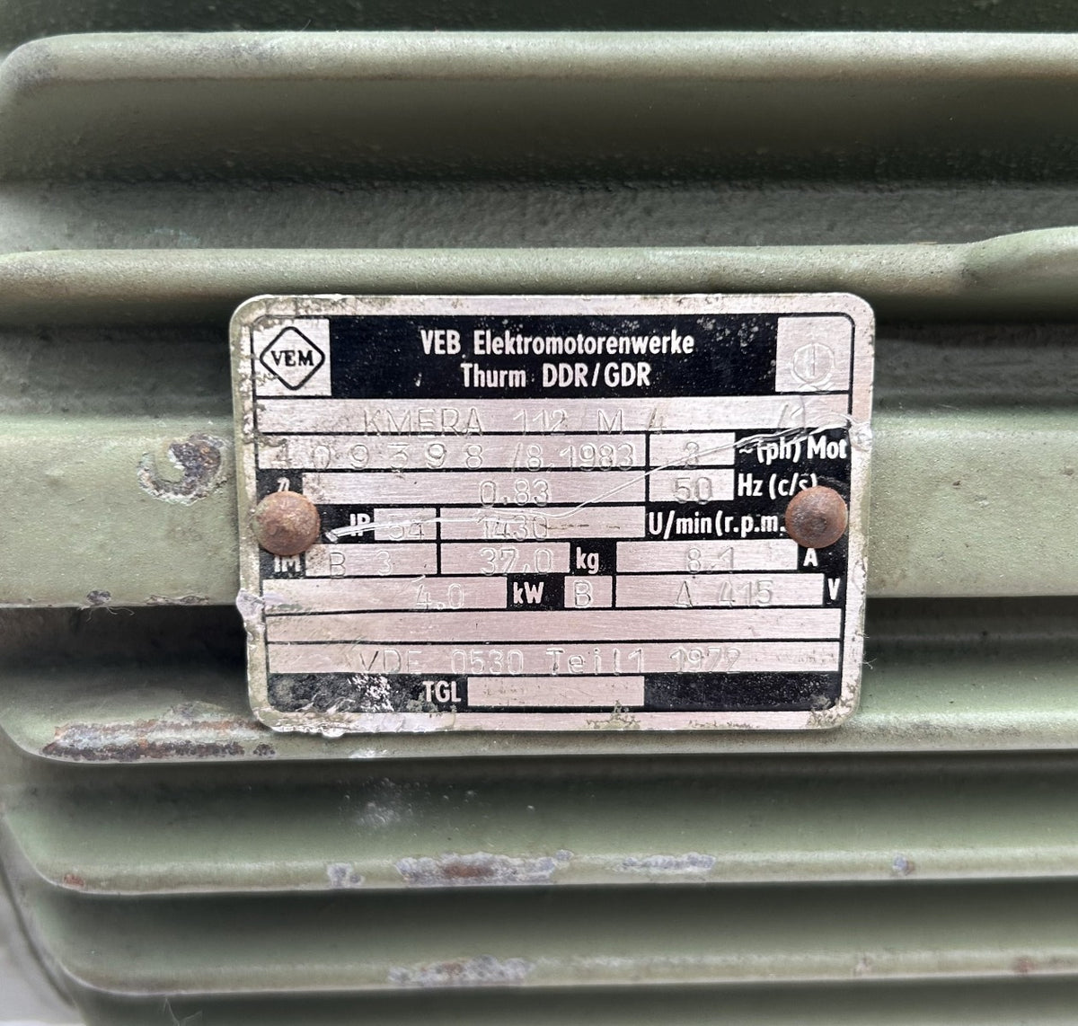VEB KMERA 112 M 4 /1 415 V 4,0kW  Elektromotor P11/507