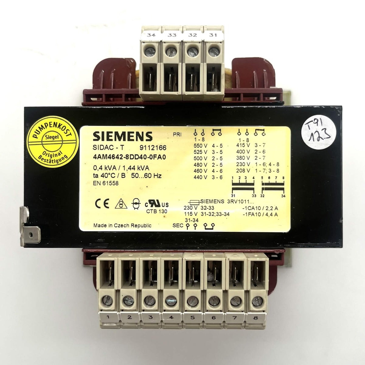 SIEMENS SIDAC-T 9112166 Trafo 208-550V → 230/115V 1,44kVA Transformator T9/123