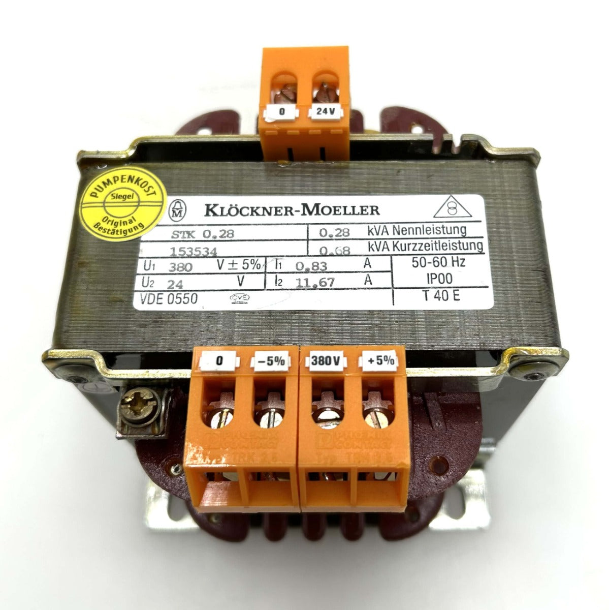 Klöckner Moeller STK 0,28 Transformator 380V → 24V 0,28 kVA Steuertrafo T9/151