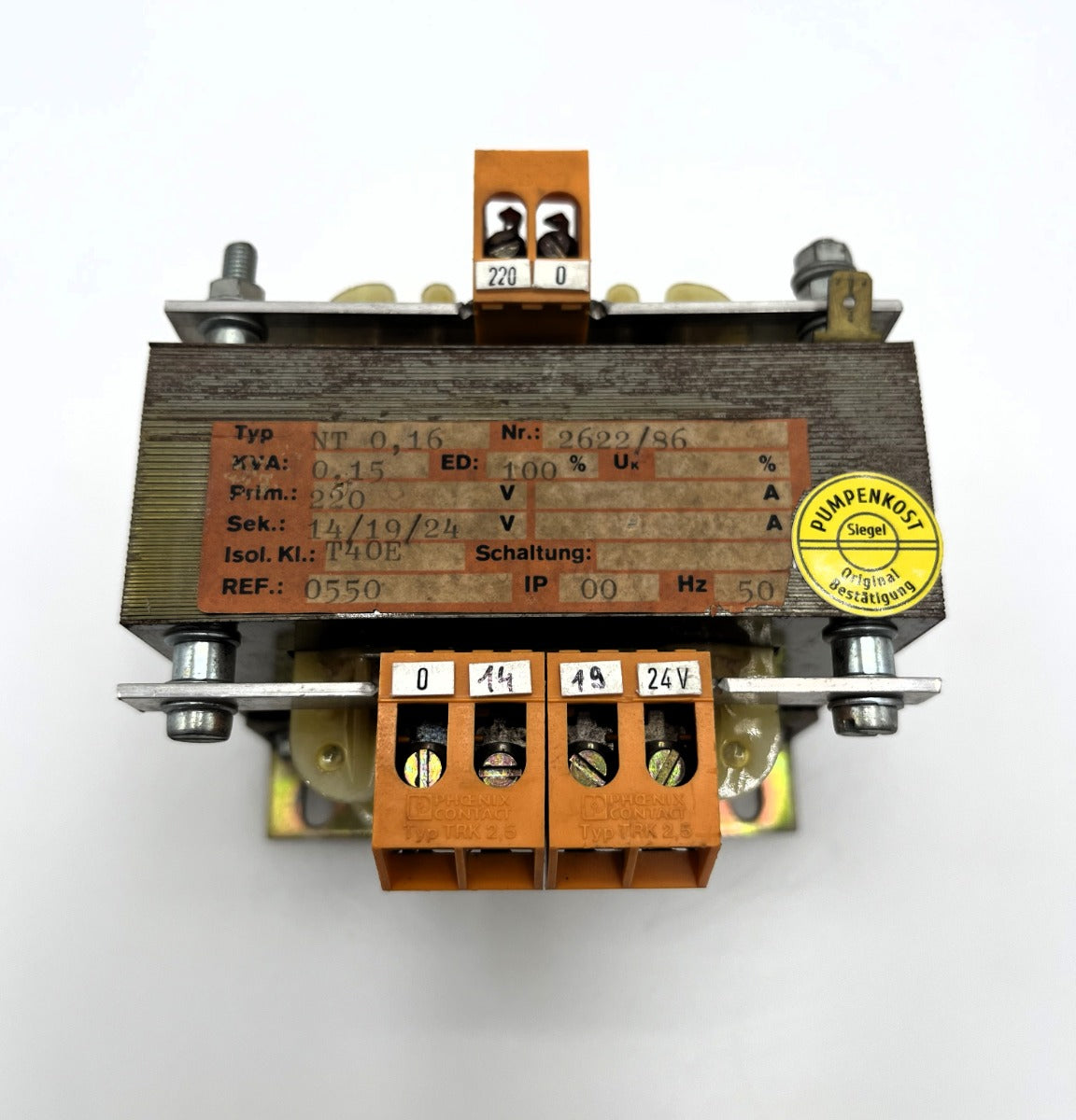 Transformator NT 0,16 Nr. 2622/86 pri.  220V sec. 14 19 24V 150VA  T10/133