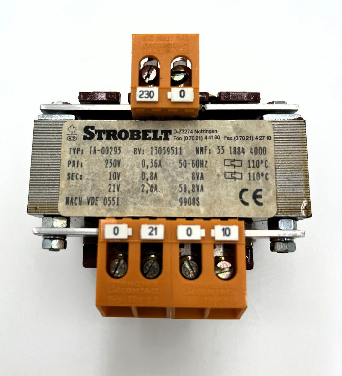 Strobelt TR-00293 Trafo pri. 230V sek. 10V 0,8A 8VA 21V 2,8A  58,8VA  T10/14