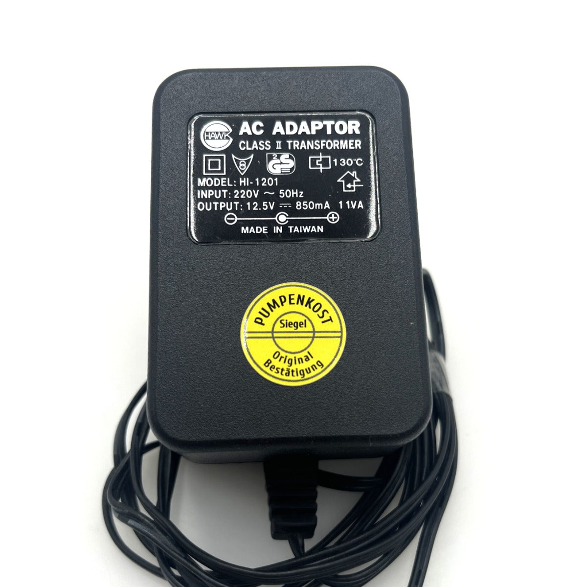 HAWK AC Adapter HI-1201 input 230 V output 12,5 V DC 850 mA 11 VA T9/1094 