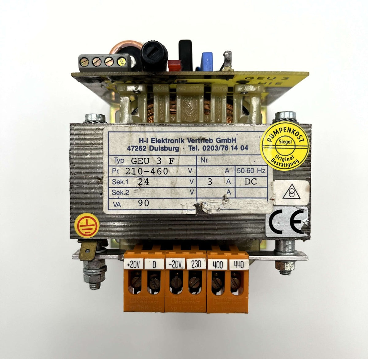 H-I Elektronik GEU 3 F Transformator – 230/400/440 V auf 24 V DC, 90 VA Trafo  Beschreibung T10/169