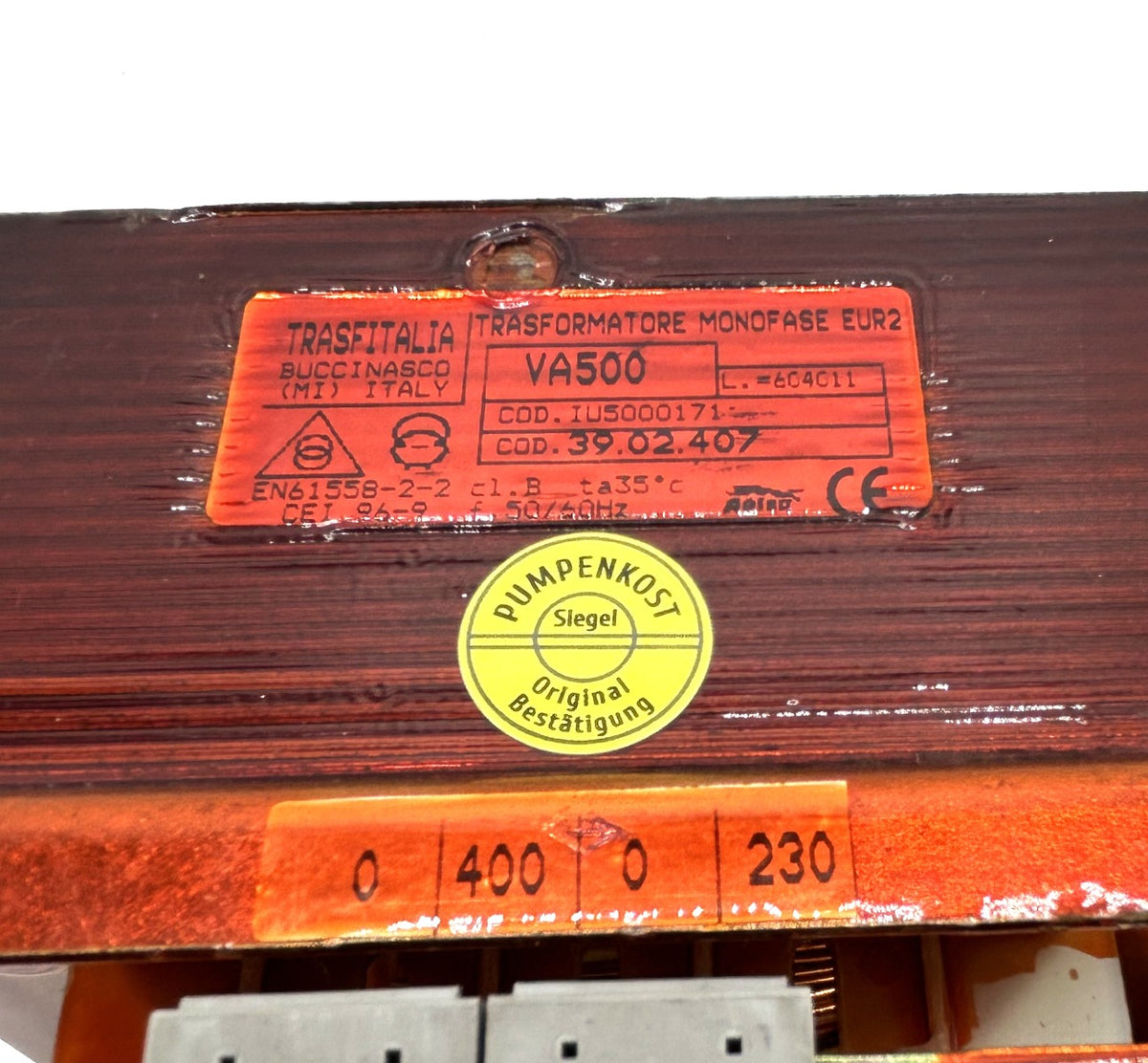 Trasfitalia Transformator  39.02.407  Trafo  pri.400V  sek.230V  500VA  T9/1036