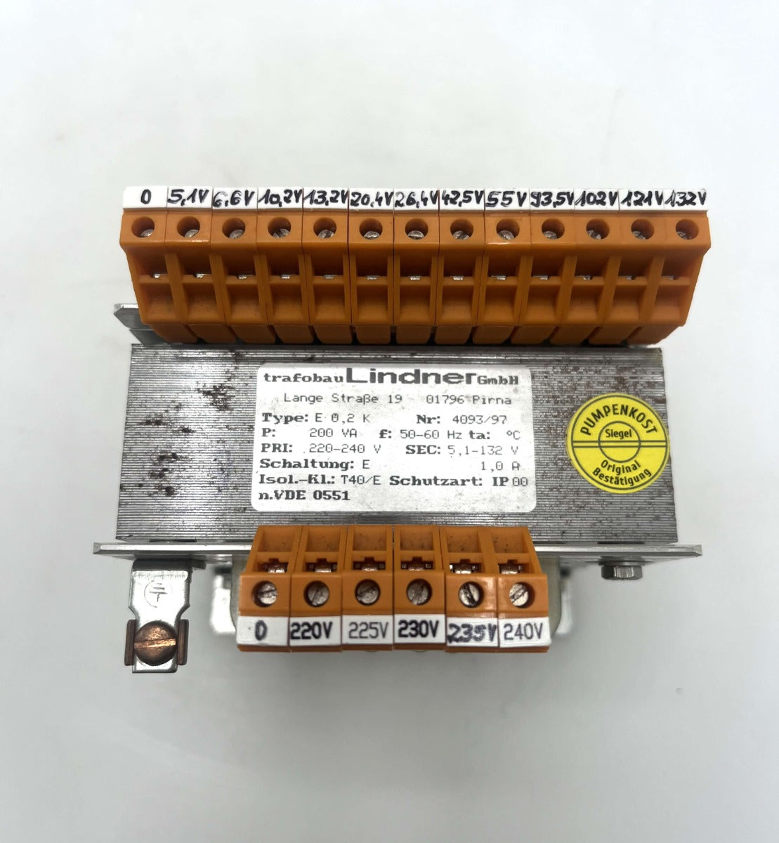 Lindner Transformator E0,2K 230V → 5,1-132V 1A 200VA Trafo T9/228