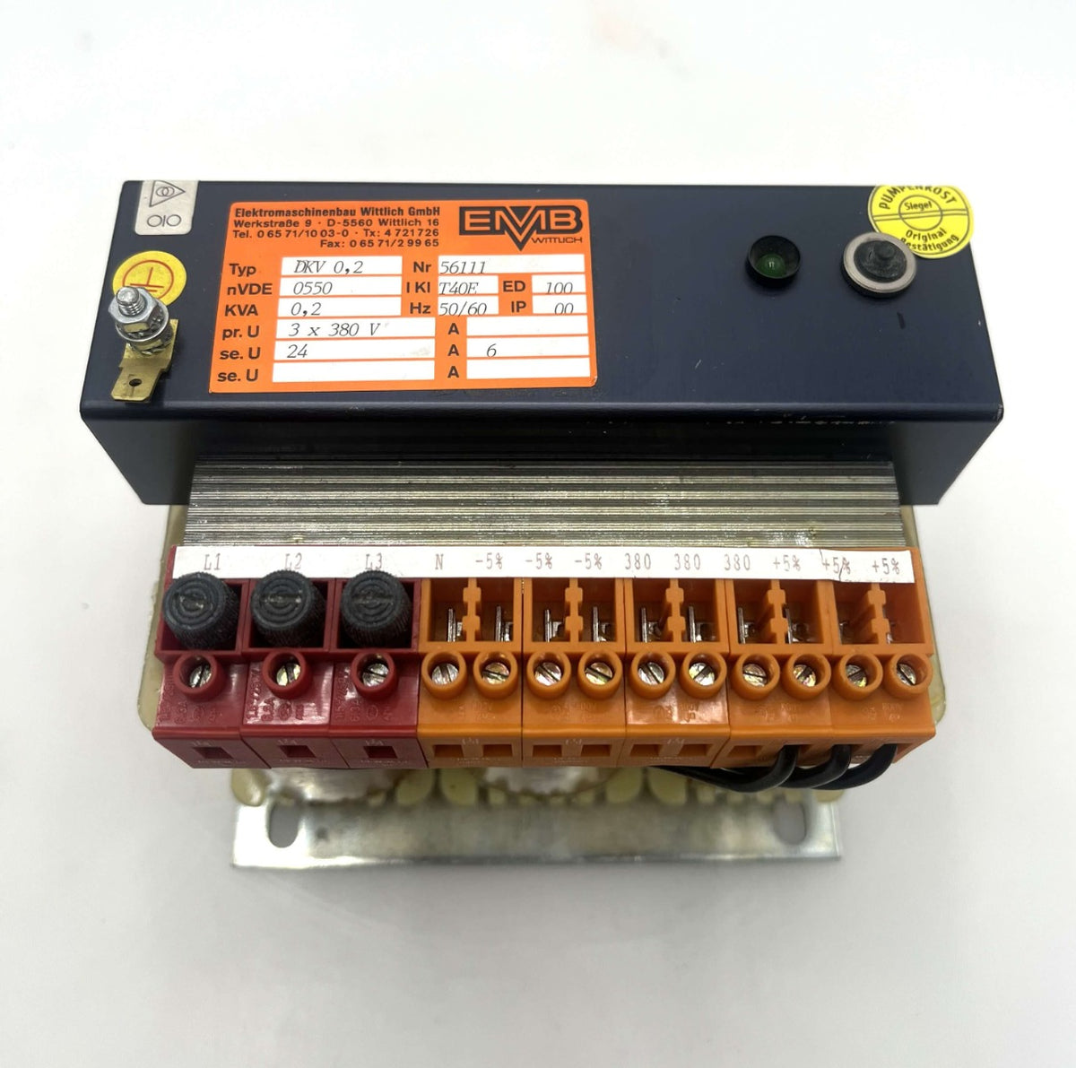 EMB DKV 0,2 Transformator 3x380V → 24V DC 6A 200VA Trafo T9/234