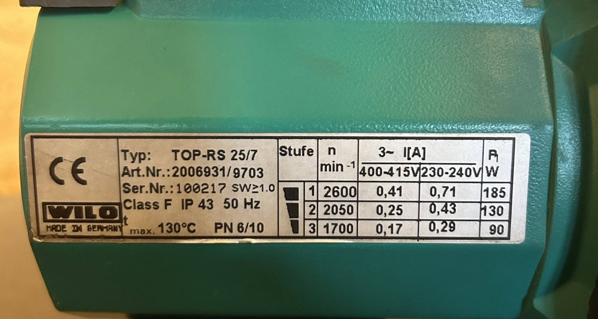 Wilo TOP-RS 25/7 Heizungspumpe 3x400V Umwälzpumpe P9/179