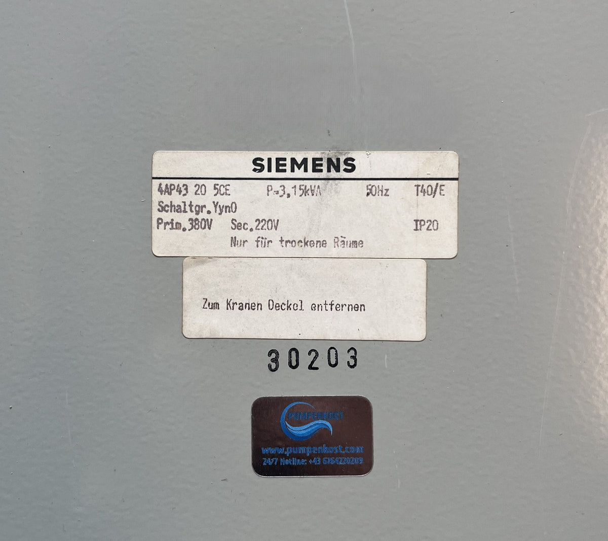Siemens Transformator 4AP43205CE 3x400V auf 3x230V 3,15kVA Drehstromtrafo T10/89