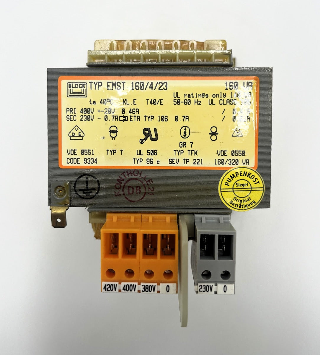 Block EMST 160/4/23 Trafo pri. 400V sek 230V 160VA   T10/182
