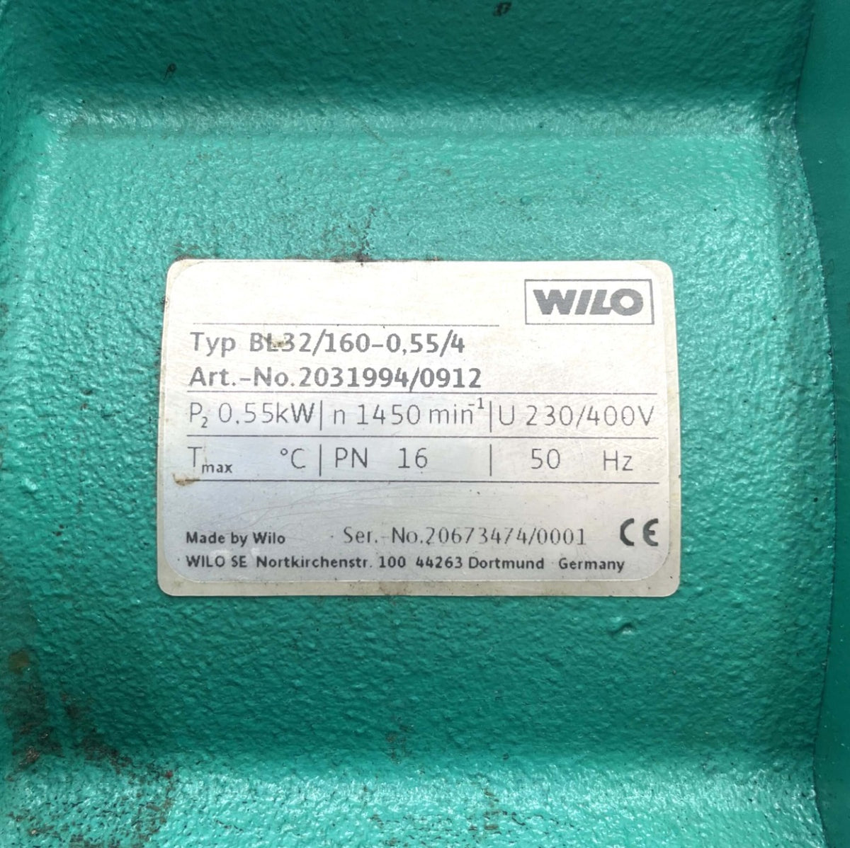 Wilo BL 32/160 - 0,55/4 3x400V Trockenläuferpumpe Kreiselpumpe 0,55KW  P13/1029