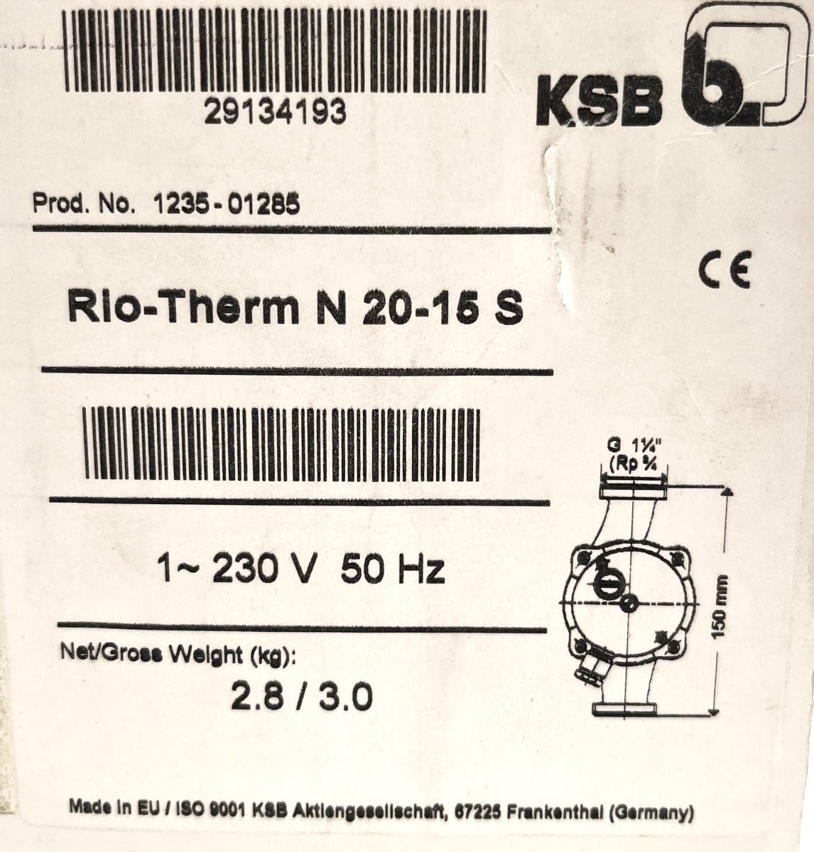 KSB Rio-Therm N 2015 S Zirkulationspumpe Rotguss 1x230V  P13/941