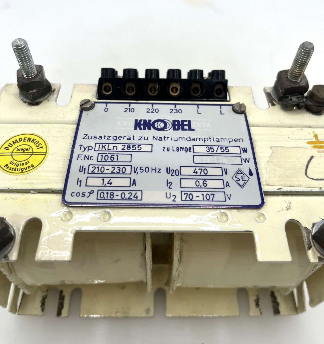 Knobel IKLn 2855 Trafo  Zusatzgerät Natriumdampflampe Drossel 210-230V auf 470V, 70-107V T9/248