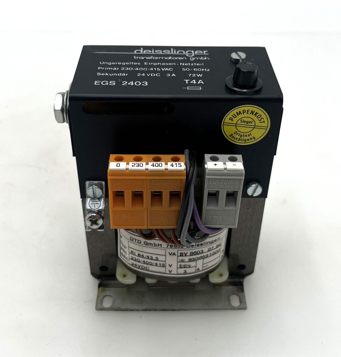 Deisslinger EGS 2403 Transformator 230/400/415V → 24V DC 3A Trafo T9/249
