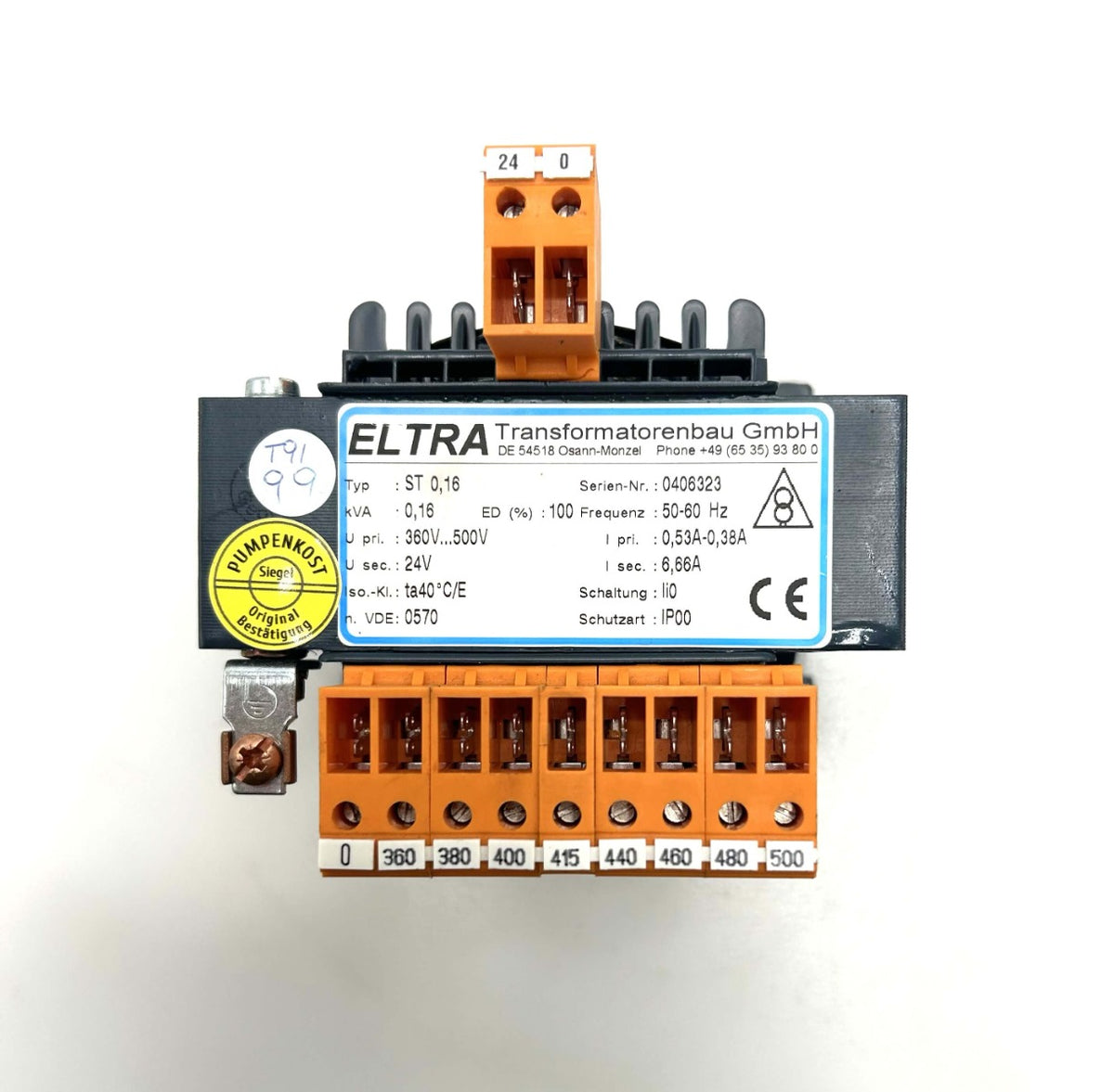 Eltra Typ ST 0,16 Transformator pri 360 380 400 460 500 V sec 24 V Trafo T9/99