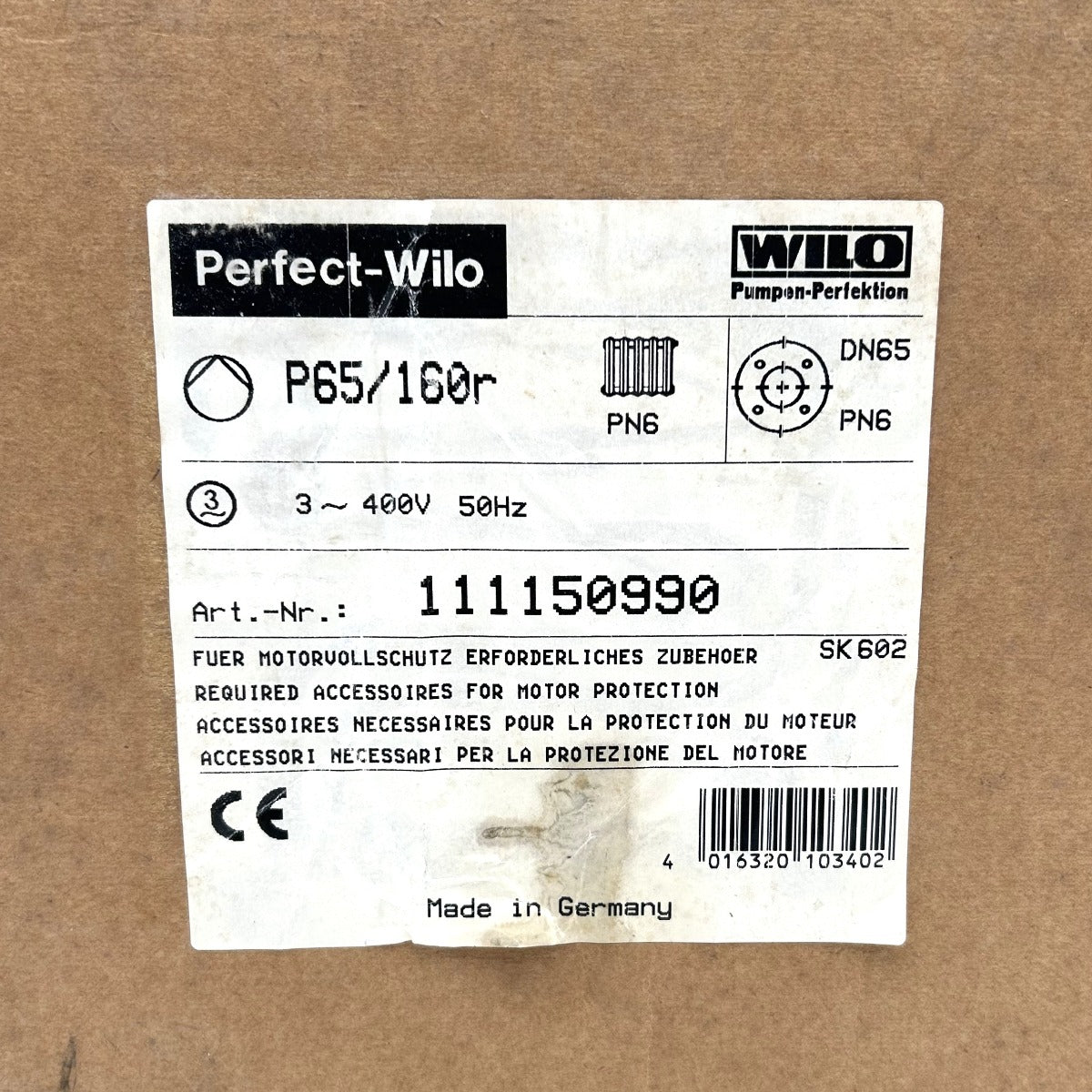 Wilo P65/160 r Heizungspumpe 3x400V Umwälzpumpe 340mm P25/57
