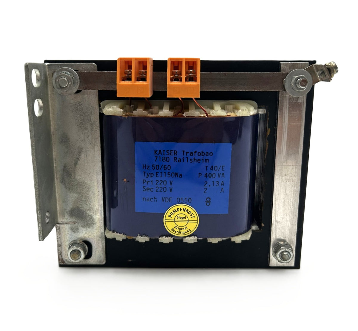 Kaiser Transformator  EI 150 Na  Trafo  pri.220V  sek.220V  2 A  400 VA  T9/1037