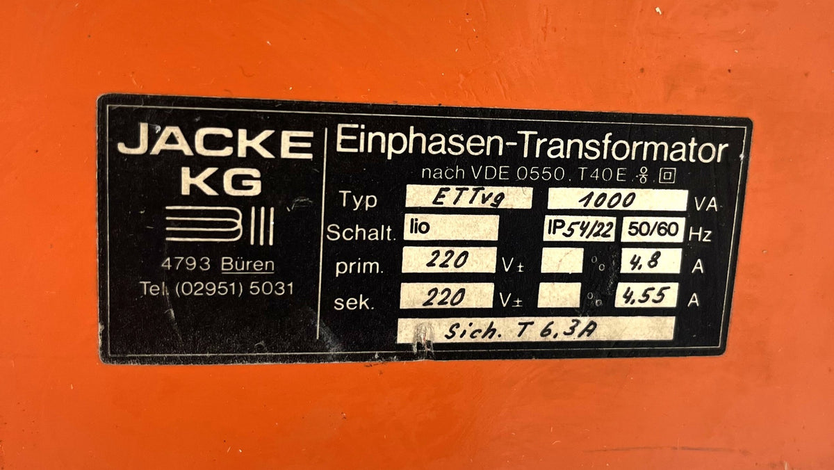 Einphasen-Transformator Jacke ETTvg Trafo  220 V - 220 V 1000 VA   T10/20