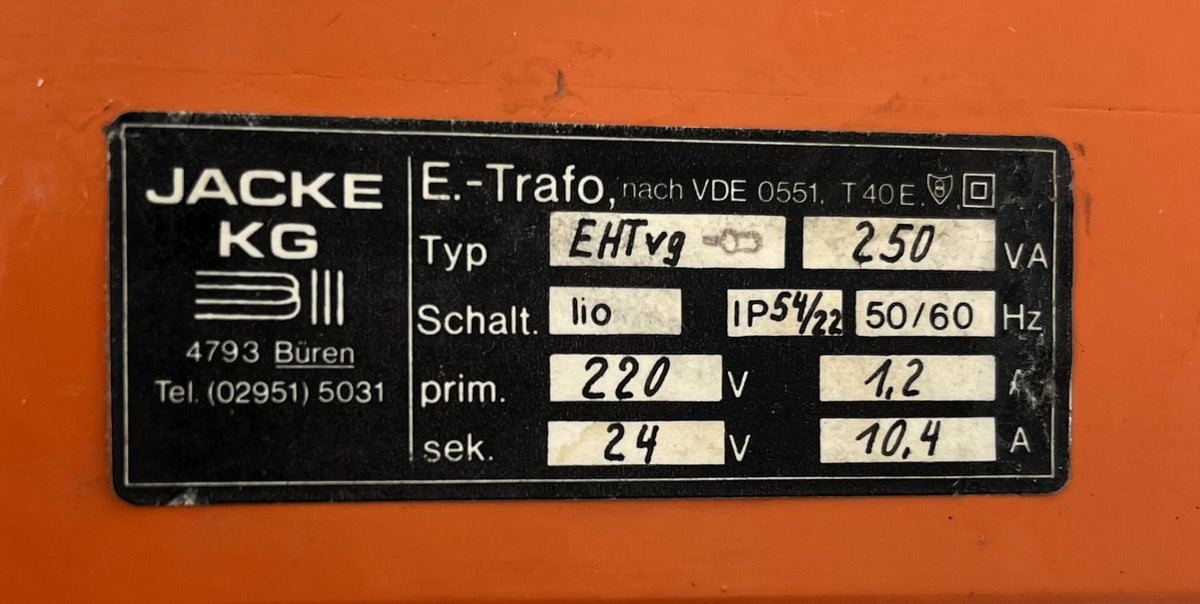 Jacke EHTvg Transformator Trafo pri. 220V 1,2 A sek. 24 V 10,4 A 250 VA   T10/49