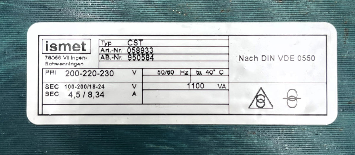 Ismet CST Transformator pri. 200-230 V sek. 100-200/ 18-24 V  1100 VA  T10/200