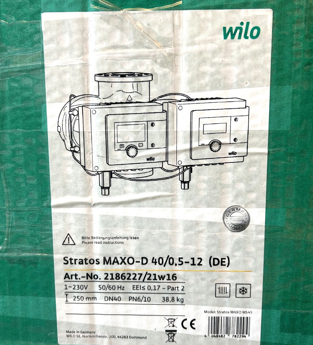Wilo Stratos MAXO-D 40/0,5-12 (DE) Heizungspumpe 230V PN 6/10 – Umwälzpumpe Artnr. 2186227 für Heizsysteme P25/17