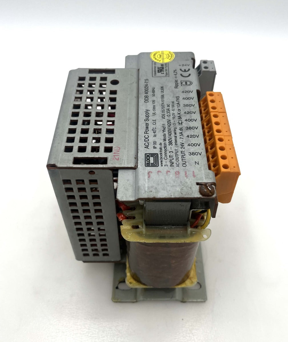 Block DDB400/24-7,5 Transformator 3x380/400/420 V auf 24 V DC 7,5 A T9/273