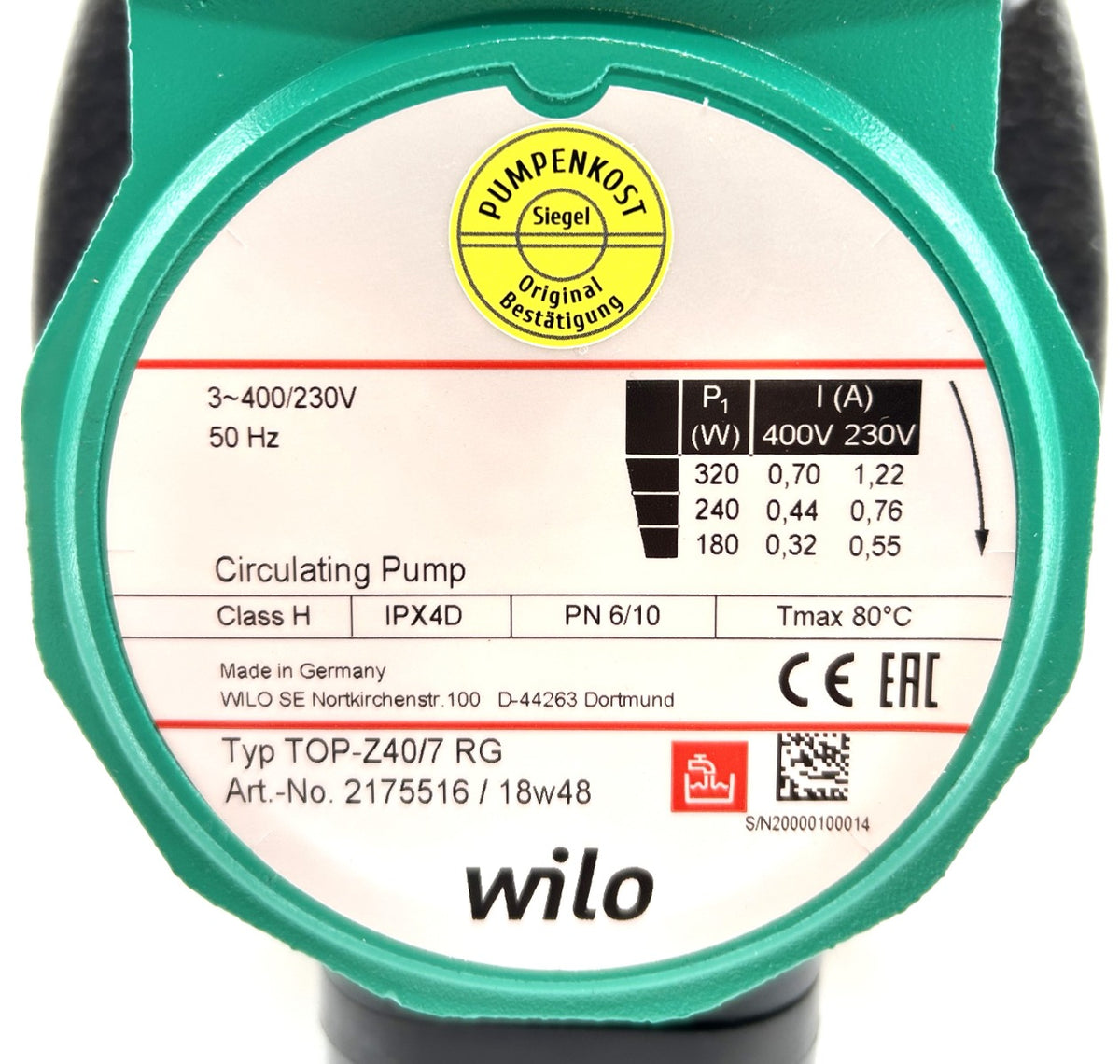 Wilo TOP-Z 40/7 RG 3x400V Zirkulationspumpe 250mm Trinkwasserpumpe PL24/7