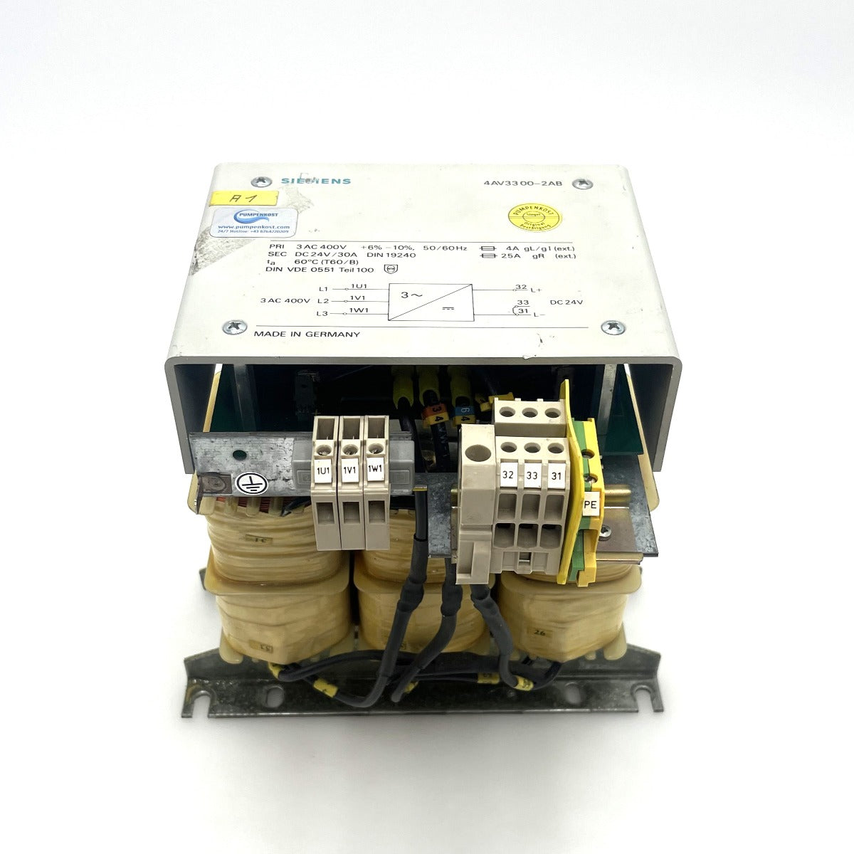 Siemens 4AV3300-2AB Transformator Trafo  3x400 V - 24 V DC  30 A   T9/265