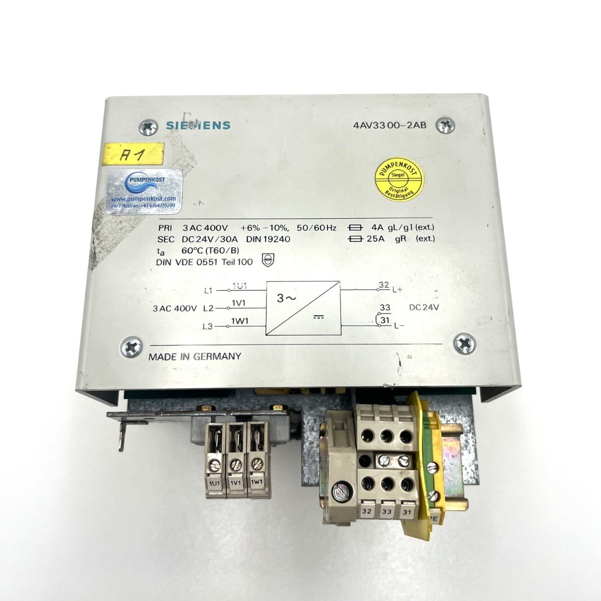 Siemens 4AV3300-2AB Transformator Trafo  3x400 V - 24 V DC  30 A   T9/265