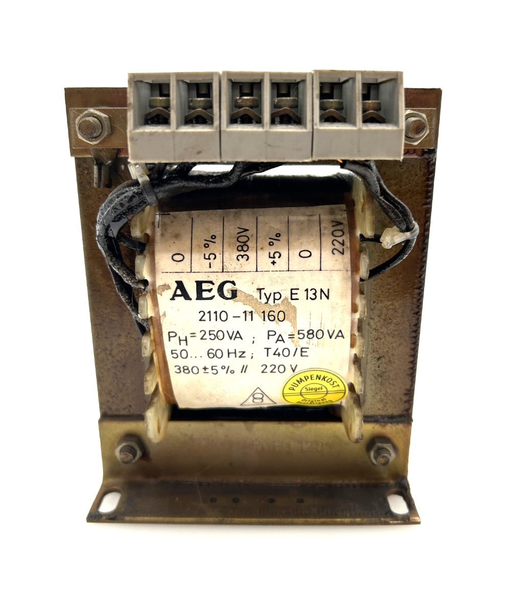 AEG Trafo Typ E 13 N  2110-11 160  pri. 380 V sec. 220V Transformator T9/1050
