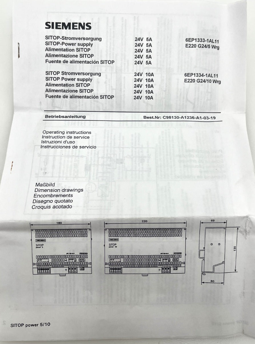 Siemens SITOP power 10 Netzgerät 230 V auf 24V DC 10A T9/318