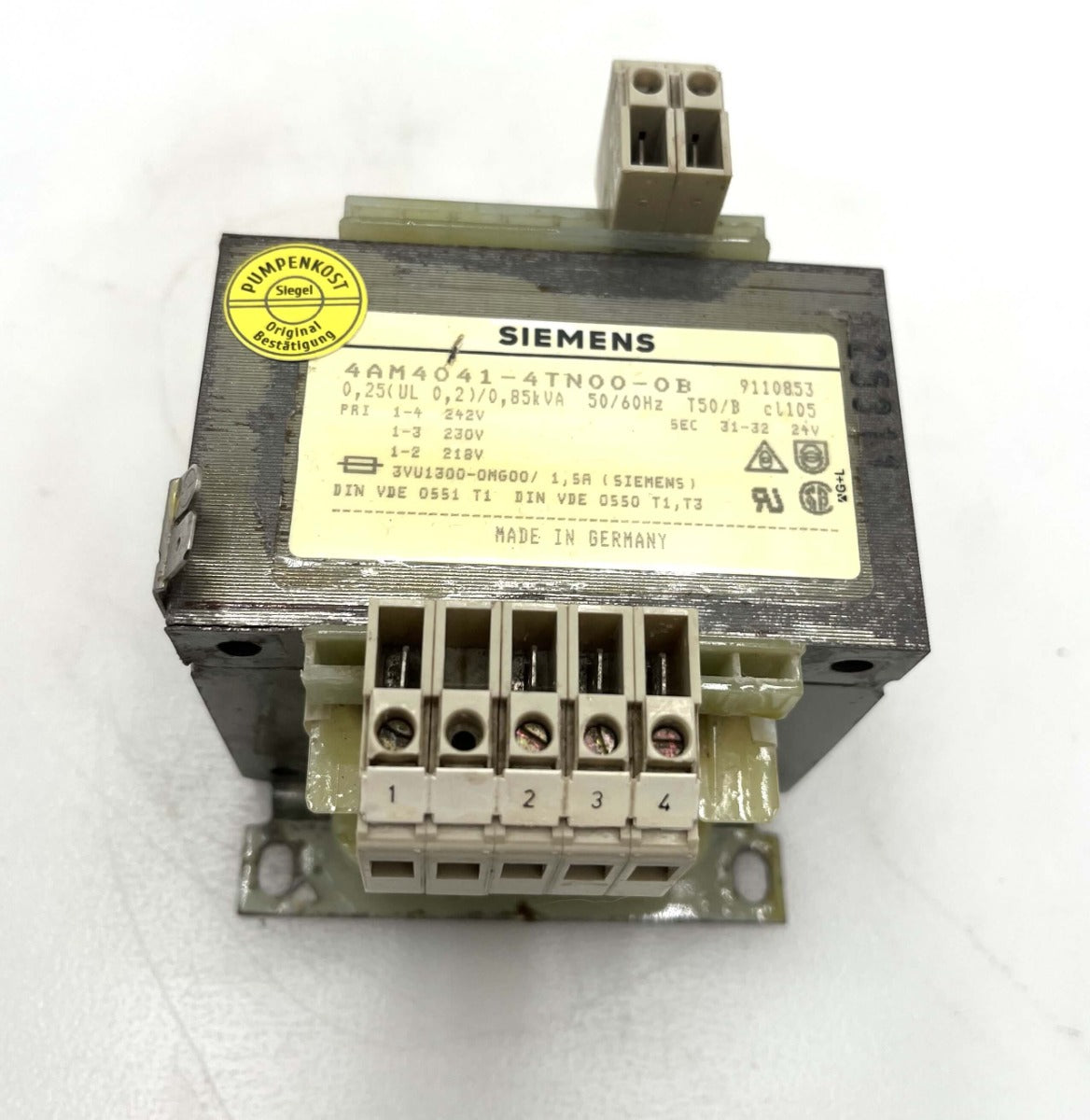 Siemens Transformator 4AM4041-4TNOO-OB – 230V auf 24V 250/850VA Steuertrafo T9/322
