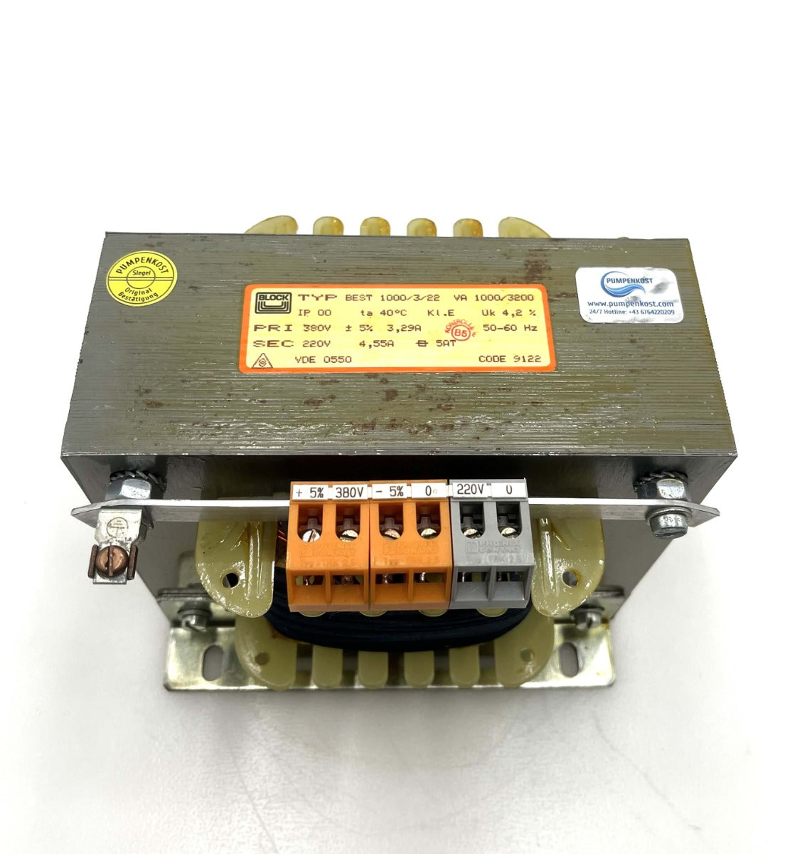 Block BEST 1000/3/22 Transformator 380V auf 220V 1000VA Steuertrafo T9/340